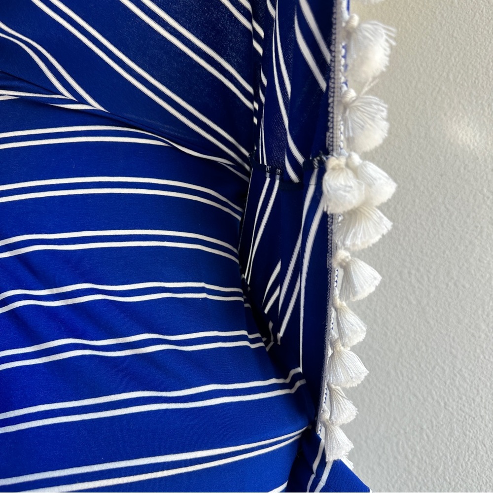 Trina Turk blue white stripe one shoulder flowy summer top S‎ fits some M - Picture 8 of 14